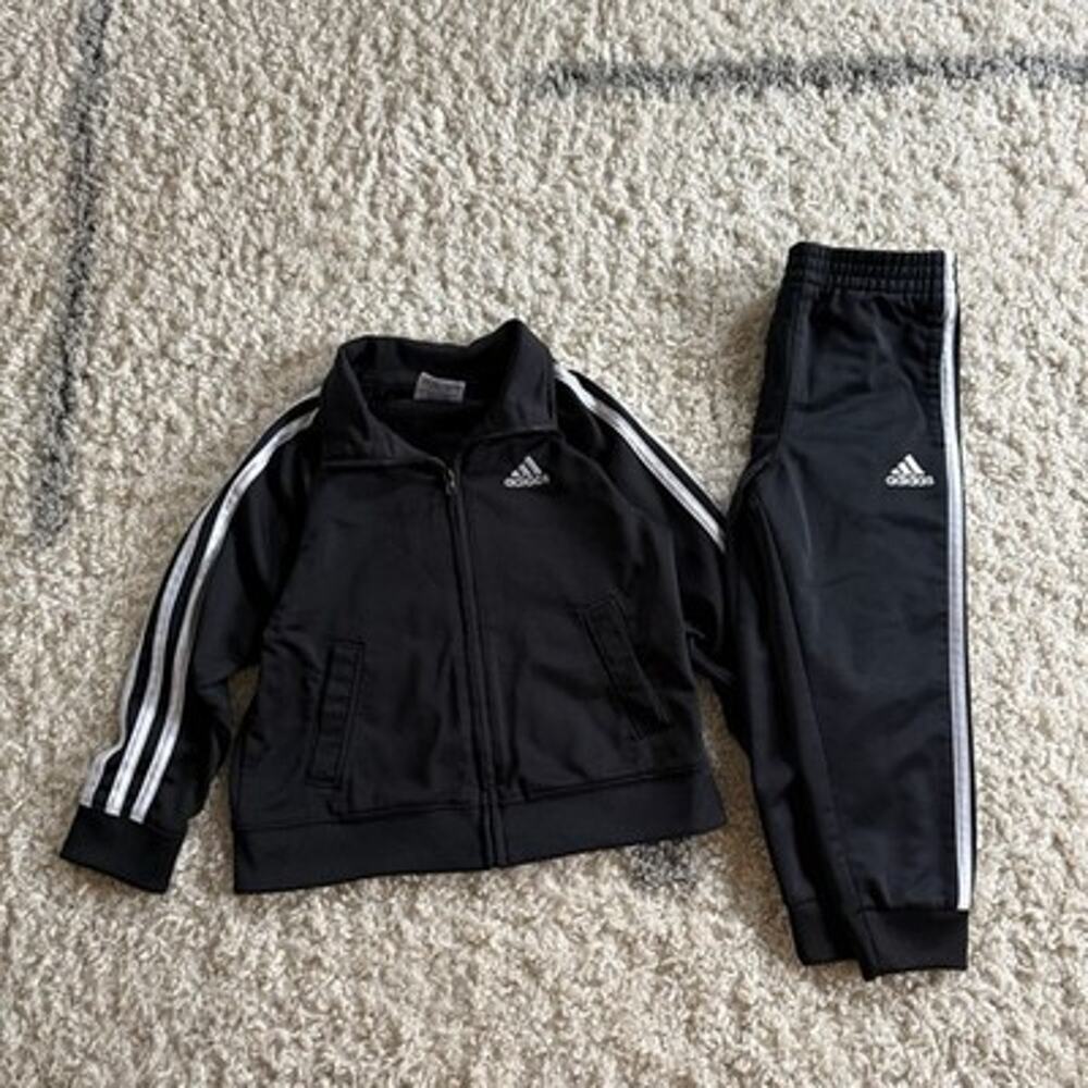 Adidas Kids 2 Piece Track Jacket Jogging Suit Set - Black/White 3T Sweatpants